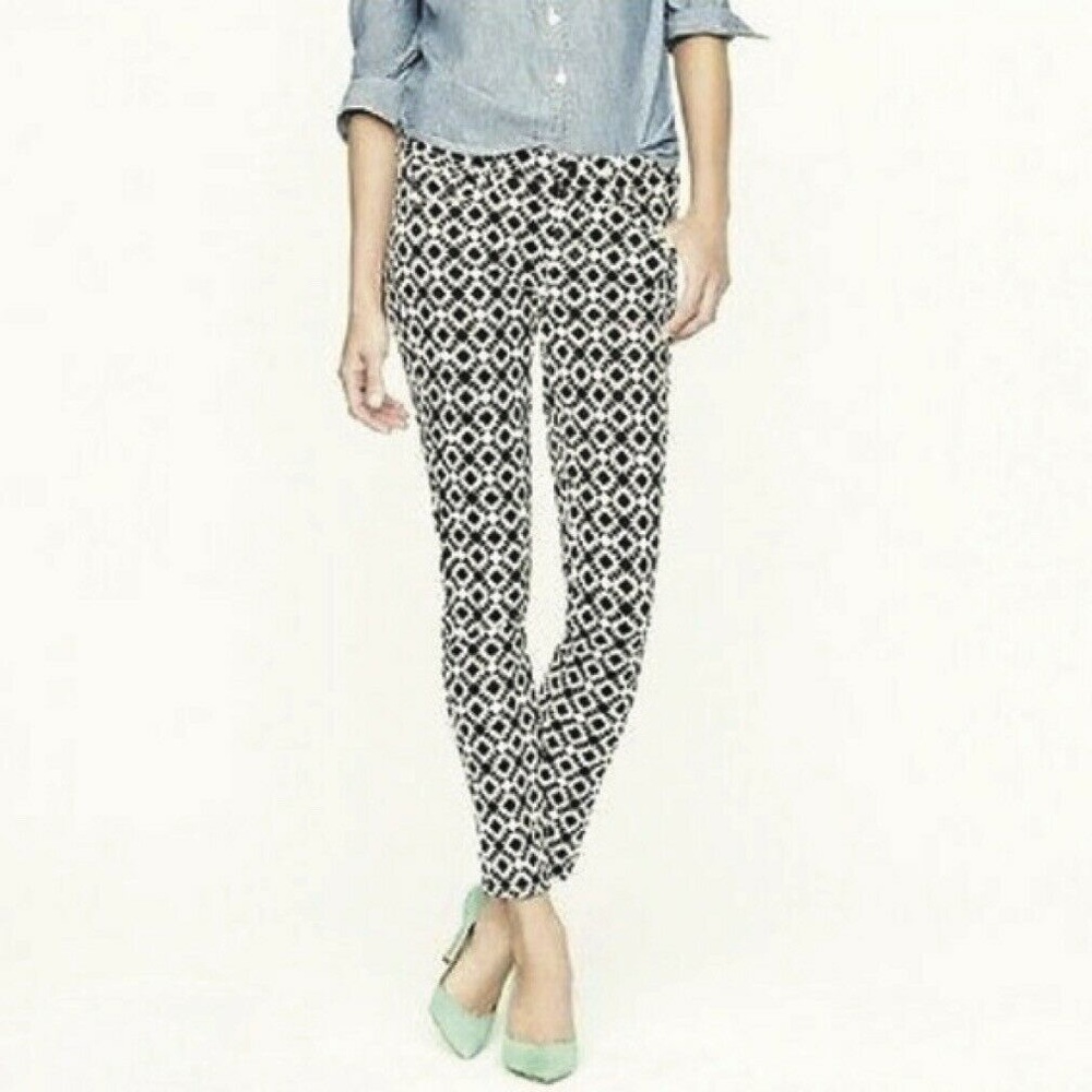 J Crew Black and White Geometric Print Toothpick Mid-Rise Skinny Jeans Size 8